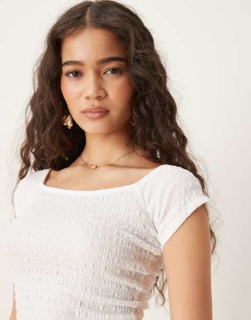 Glamorous square neck mini dresses in white textured, 3 of 4