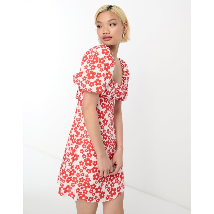 Topshop red 2025 floral smock dress