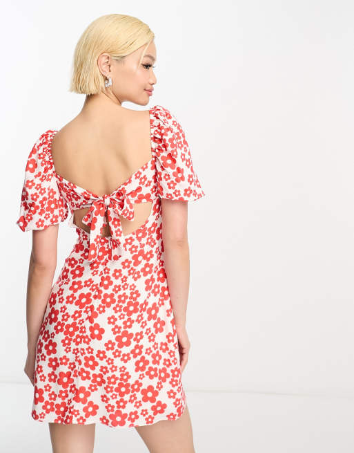 Topshop red floral smock cheap dress