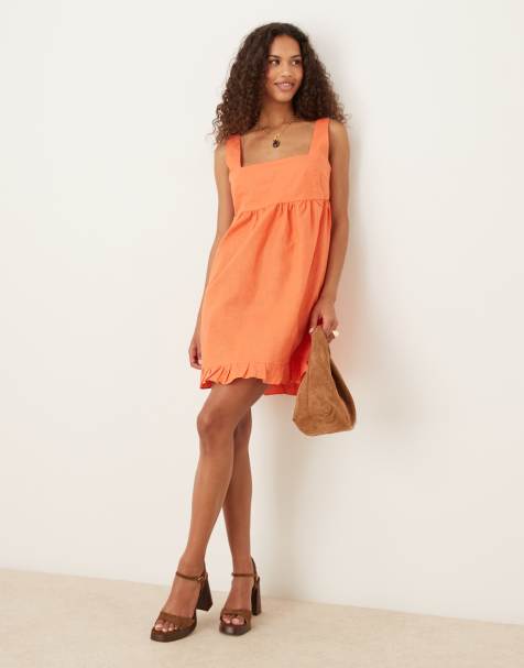 Glamorous Square neck pleated mini dress in dark tangerine - view 1