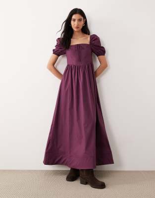 Glamorous Square Neck Puff Sleeve Midaxi Dress In Purple