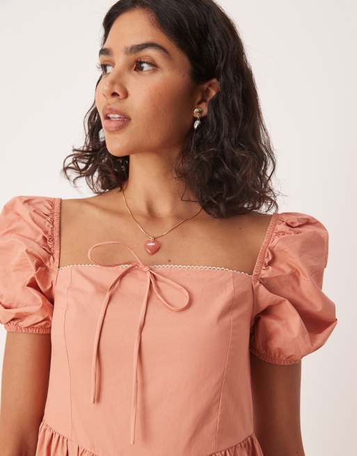 Glamorous square neck puff sleeve midaxi dress in terracotta