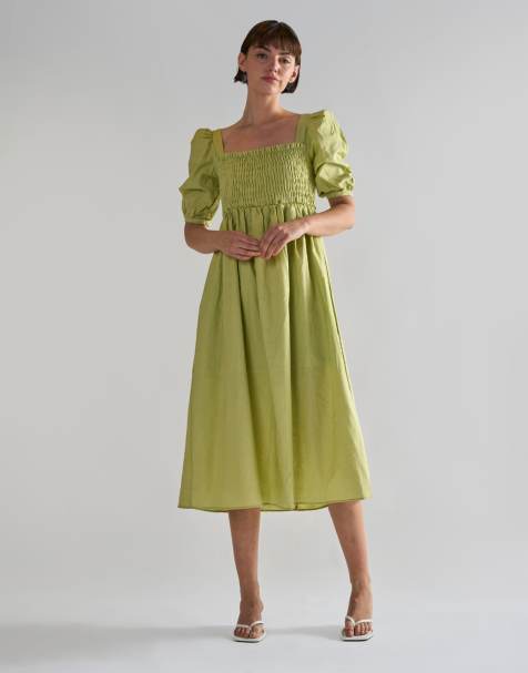 Glamorous Square neck short sleeve midi dresses in pistachio - view 1