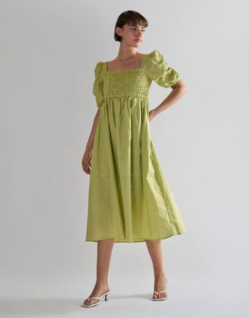 Glamorous Square neck short sleeve midi dresses in pistachio, 2 of 4
