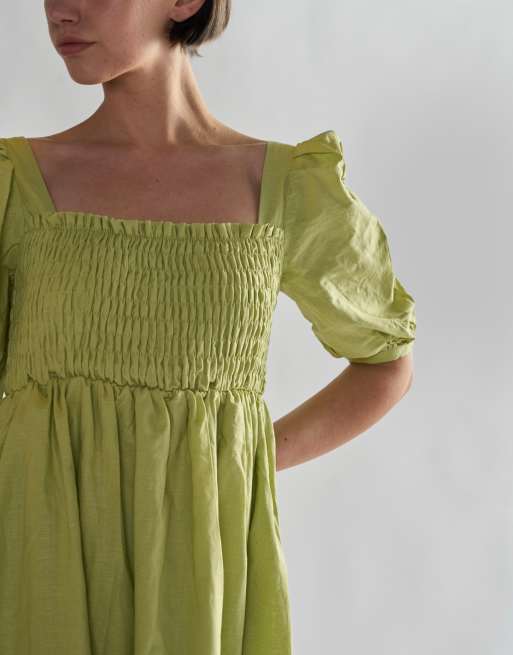 Glamorous Square neck short sleeve midi dresses in pistachio, 3 of 4