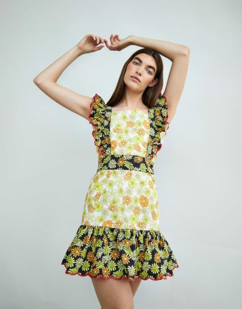 Glamorous Square neck sleeveless mini dress in retro floral mix - view 1