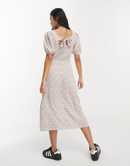 Glamorous square neck tie back midi tea dress in vintage floral ASOS