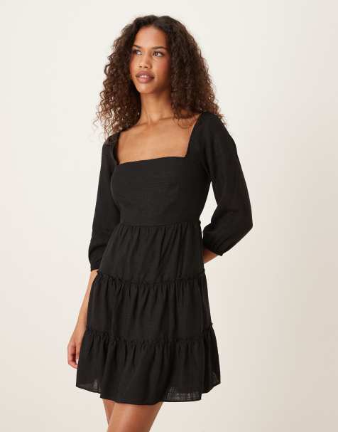 Glamorous Square neck tie back mini dress in black - view 1