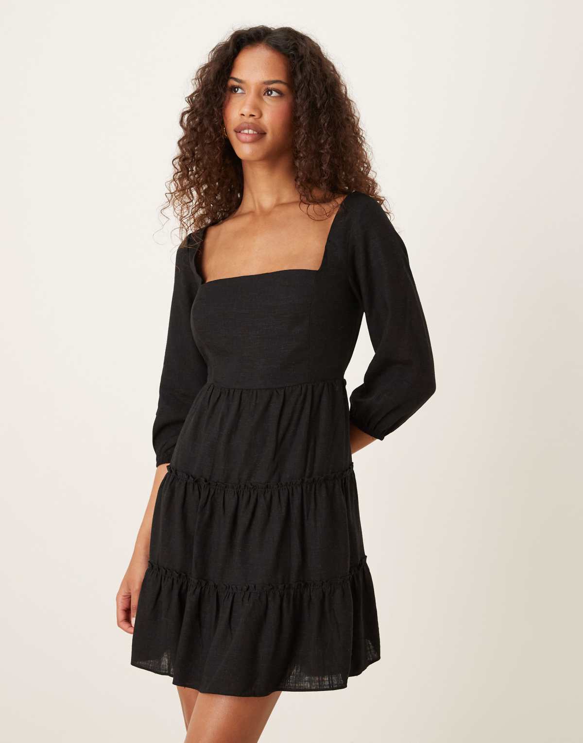 Glamorous Square neck tie back mini dress in black