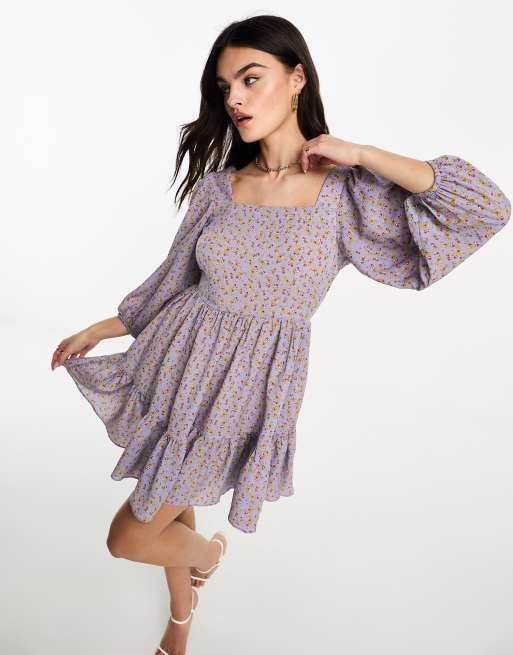 Floral Square Neck Smocked Layered Dress  Casual dresses, Square neck dress,  Mini dress