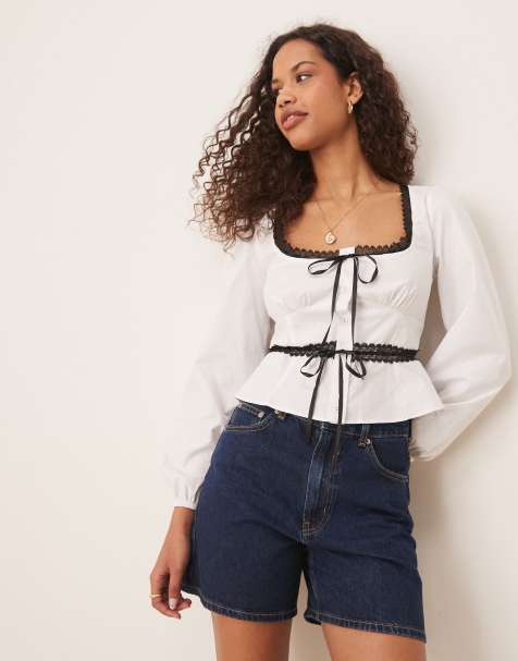 Glamorous Square neck tops in white black - view 1