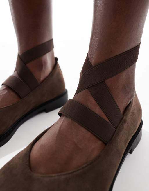 Glamorous square toe mary jane shoes in brown micro, 2 of 4