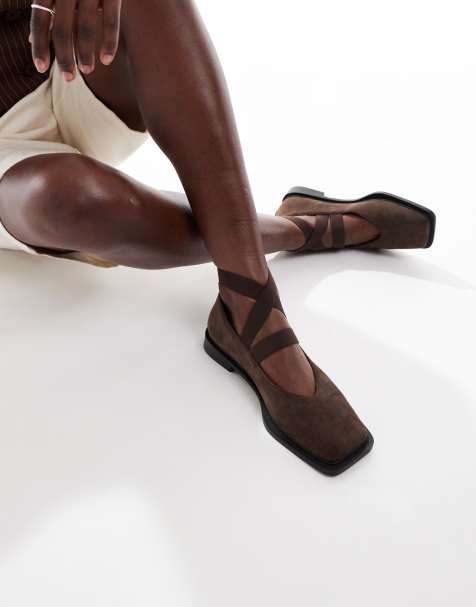 Glamorous square toe mary janes in brown microsuede - view 1