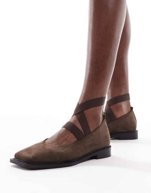 Glamorous square toe mary janes in brown microsuede
