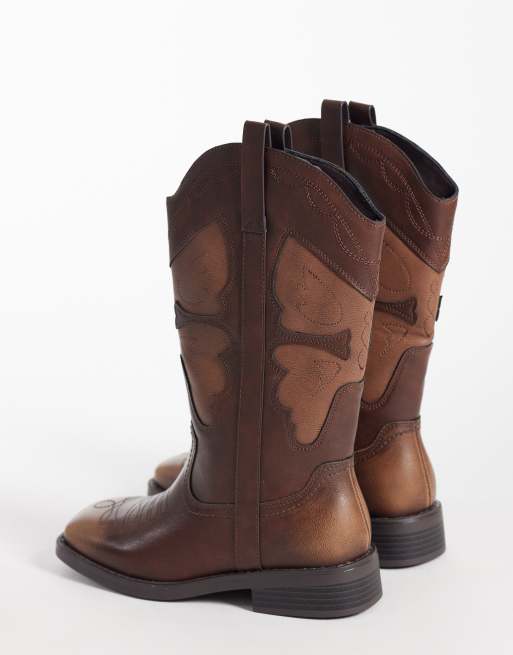 Glamorous square toe western knee boots in brown, 4 of 4