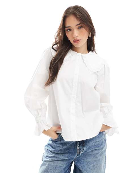 Glamorous statement collar blouse in off white