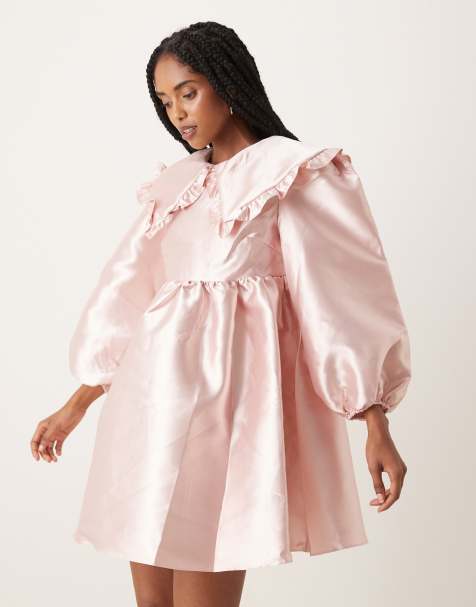 Glamorous Statement collar mini dress in soft pink satin - view 1