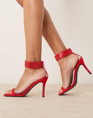 stiletto heel sandals with embellished ankle strap in red