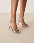 [Glamorous] Glamorous stiletto heeled sandals with embellished bow in silver 41 SILVER