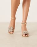 [Glamorous] Glamorous stiletto heeled sandals wth flower detail in gold 36 GOLD