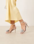 [Glamorous] Glamorous stiletto heeled sandals wth flower detail in silver 37 SILVER