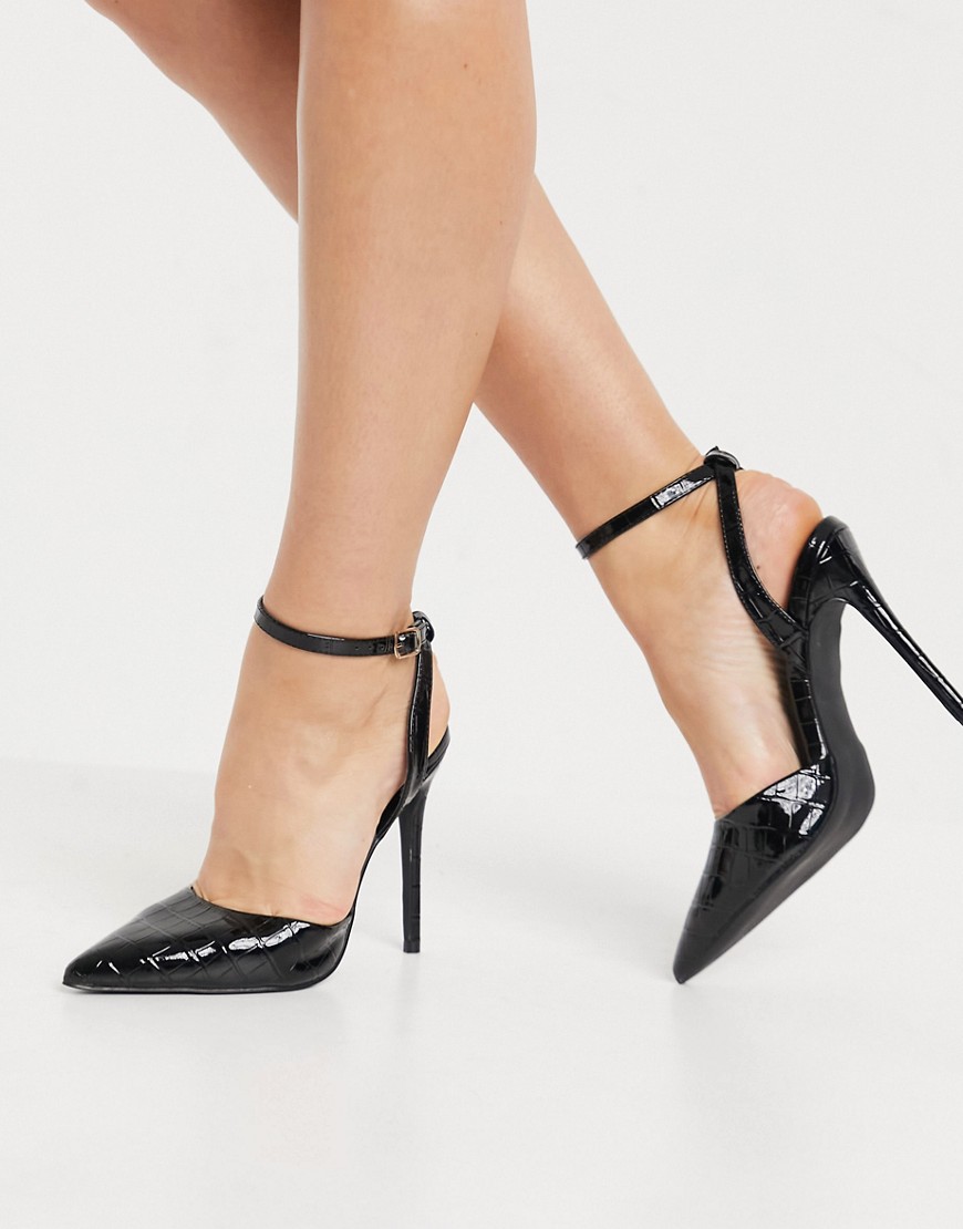 Glamorous Stiletto Heeled Shoes In Black Croc