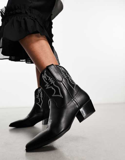 Glamorous - Stivaletti alla caviglia stile western neri con cuciture a contrasto, 2 di 4