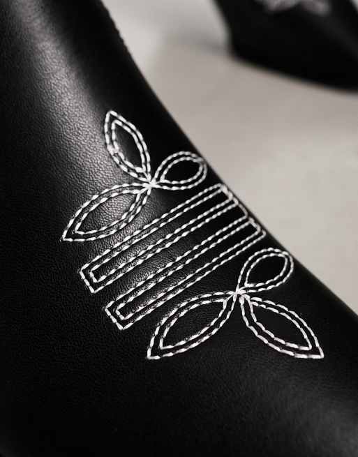 Glamorous - Stivaletti alla caviglia stile western neri con cuciture a contrasto, 3 di 4