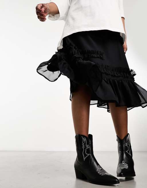 Glamorous - Stivaletti alla caviglia stile western neri con cuciture a contrasto, 4 di 4