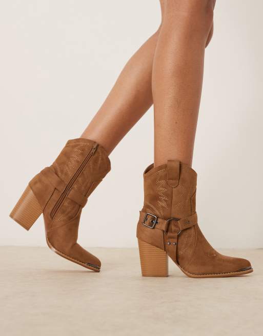 Glamorous - Stivaletti color talpa con tacco western