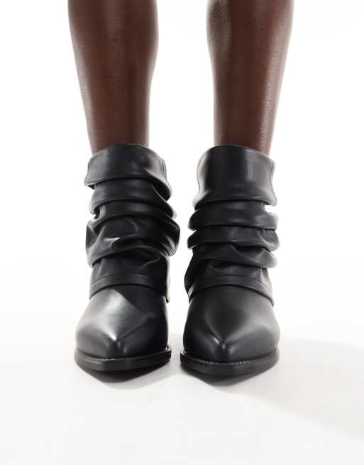 Glamorous - Stivaletti neri arricciati stile western, 2 di 4