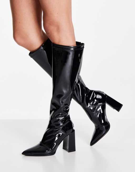 Glamorous - Stivali al ginocchio elasticizzati con tacco, colore vernice nera