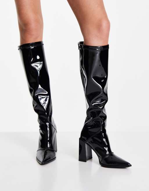 Glamorous Stivali al ginocchio elasticizzati con tacco colore vernice nera