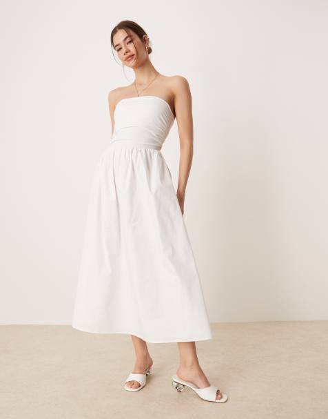 Glamorous Strapless midi dress in white