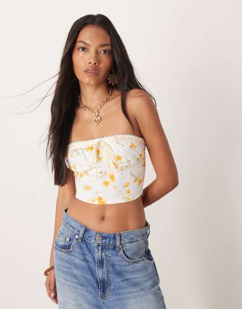 Glamorous Strapless tops in marigold floral - view 1