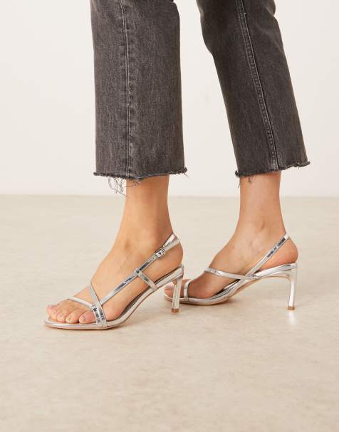 Glamorous strappy heeled sandals in silver metallic - view 1