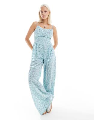 Glamorous strappy jumpsuit in mint lilac ditsy - view 1