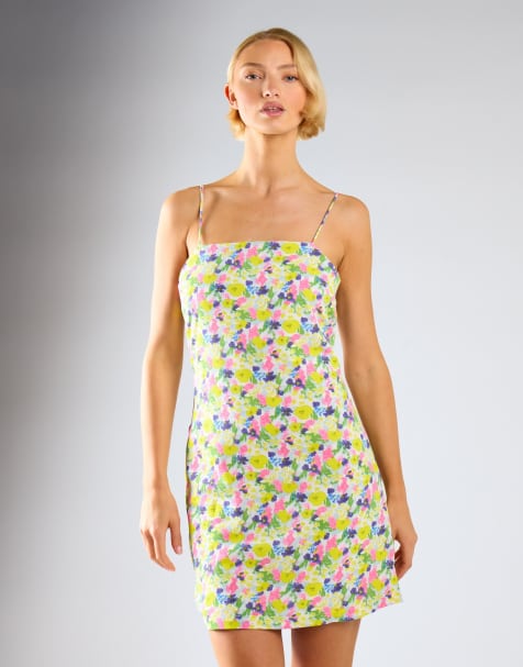 Glamorous Strappy mini-dress in bright watercolour floral