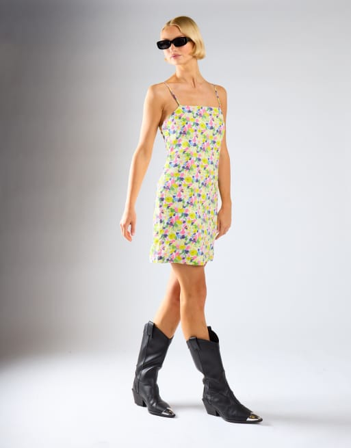 Glamorous Strappy mini-dress in bright watercolour floral, 3 of 4