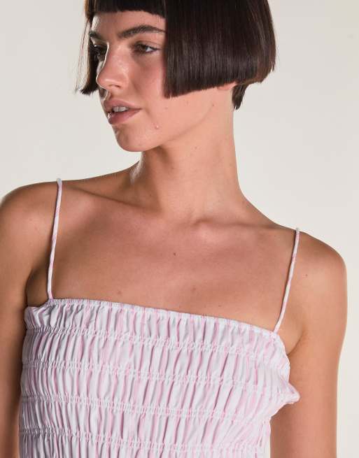Glamorous Strappy shirring maxi dress in white pink stripe, 2 of 3