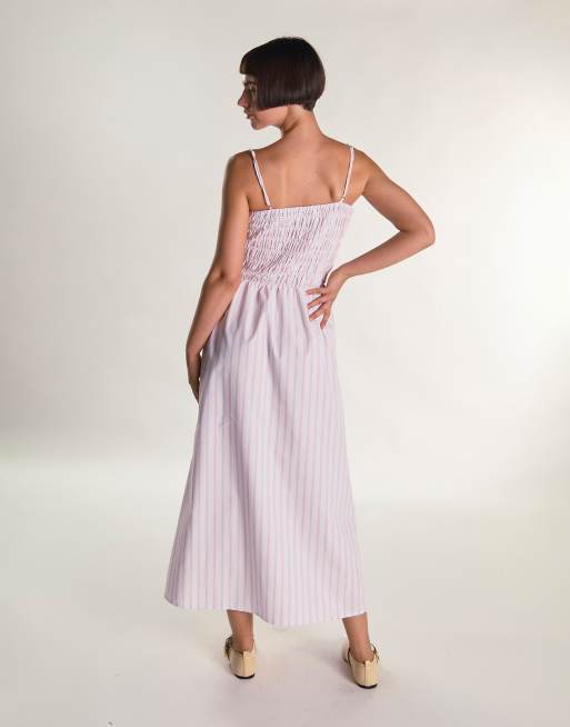 Glamorous Strappy shirring maxi dress in white pink stripe, 3 of 3