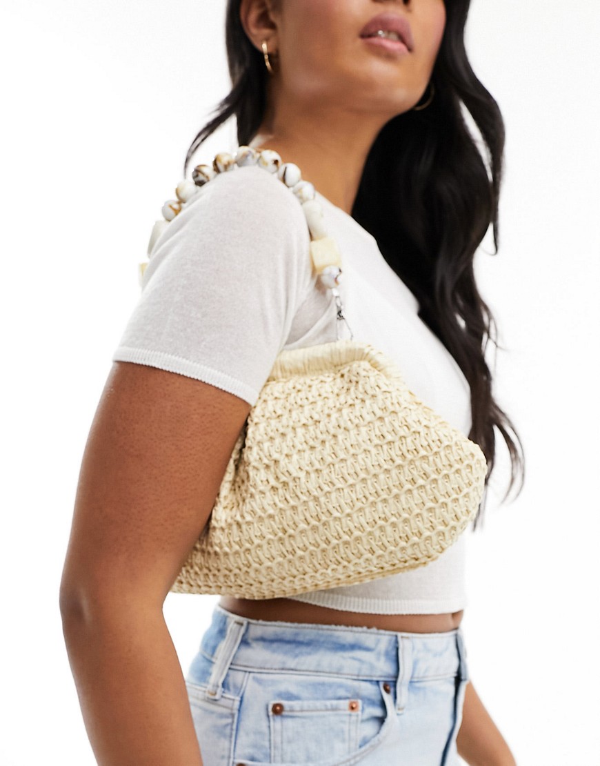 straw clutch bag with resin beaded handle-Neutral