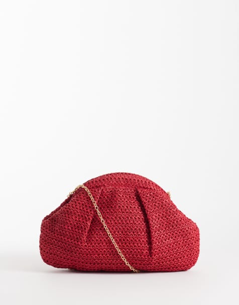 Glamorous straw pillow clutch purse in red - view 1
