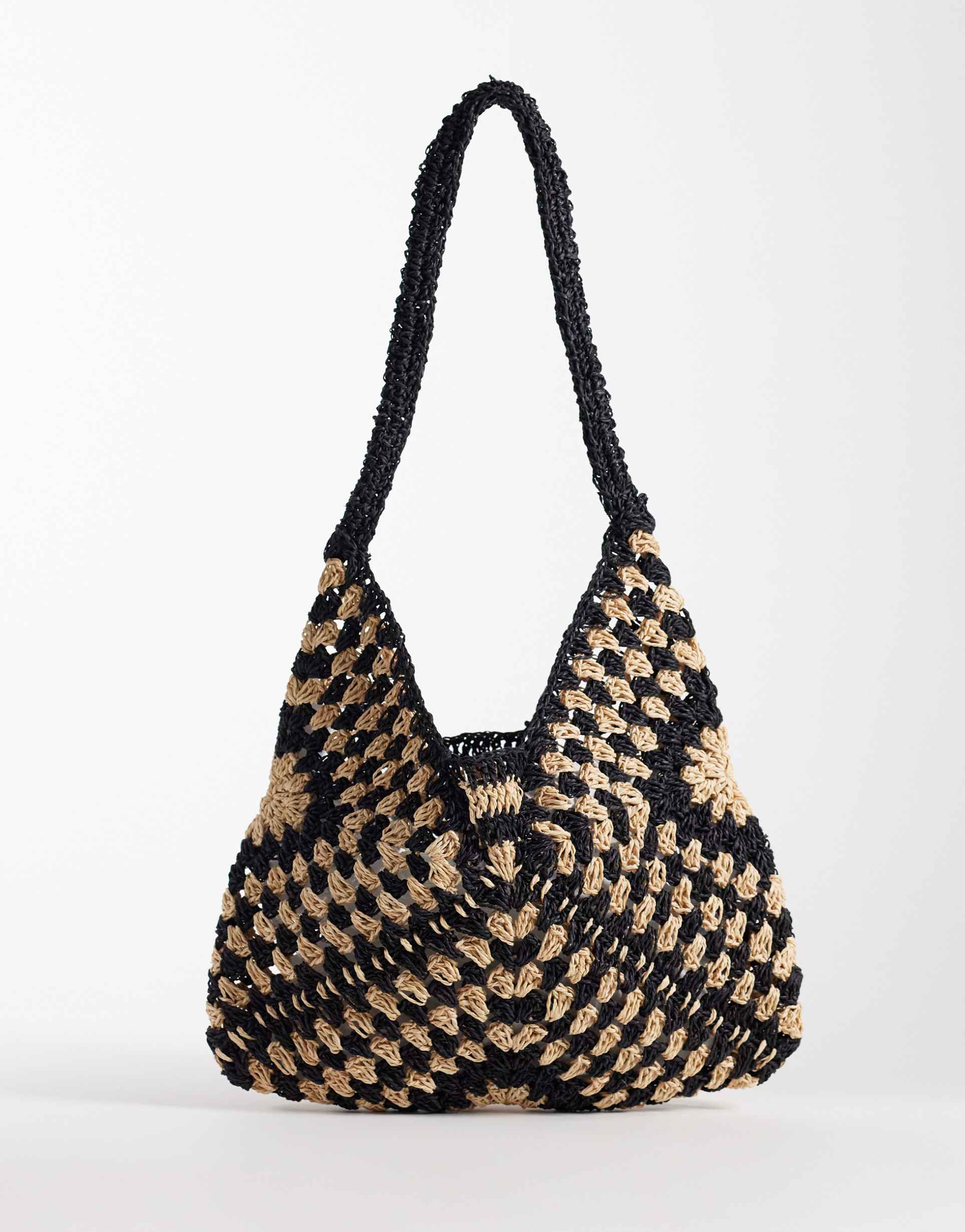 glamorous straw raffia tote bag in monochrome