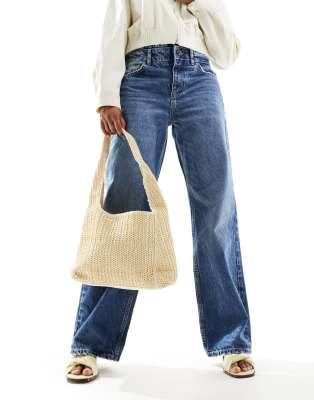Glamorous Glamorous straw tote bag in natural-Neutral