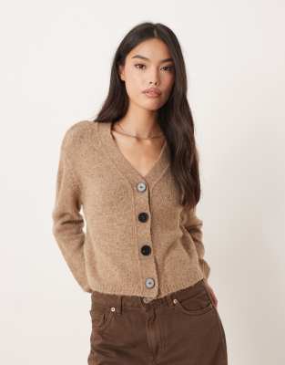 Glamorous - Strickjacke in Braun mit Knopfleiste und V-Ausschnitt-Brown