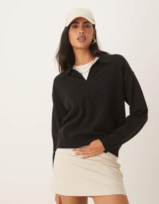 Glamorous - Strickpullover in Schwarz mit Polokragen