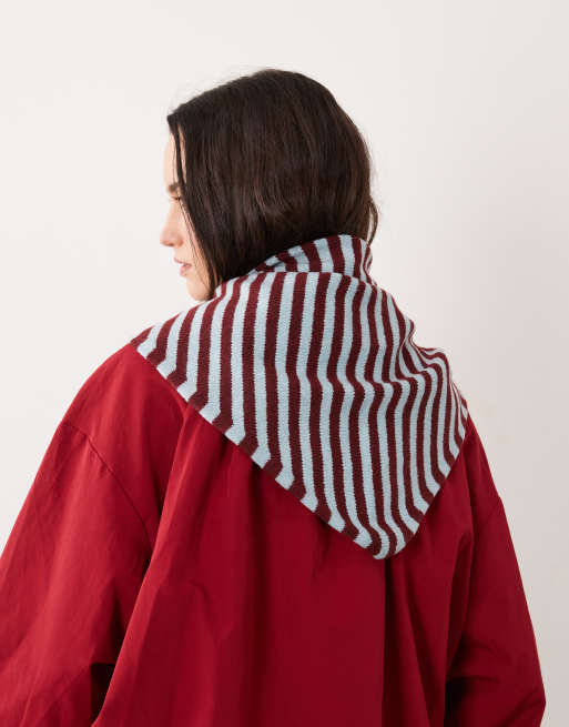 Glamorous striped triangle neck scarf in burgundy and blue stripe, 2 of 4