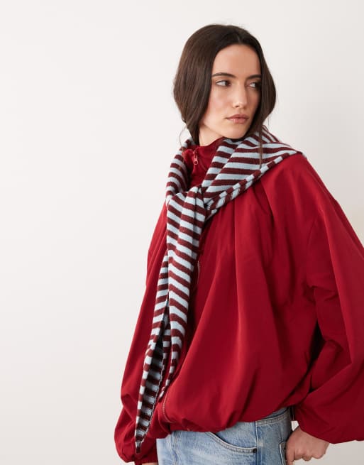 Glamorous striped triangle neck scarf in burgundy and blue stripe, 3 of 4