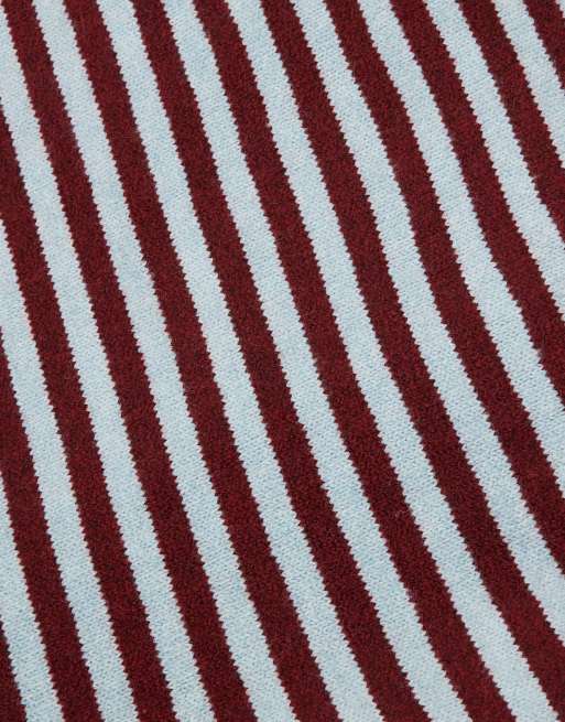 Glamorous striped triangle neck scarf in burgundy and blue stripe, 4 of 4